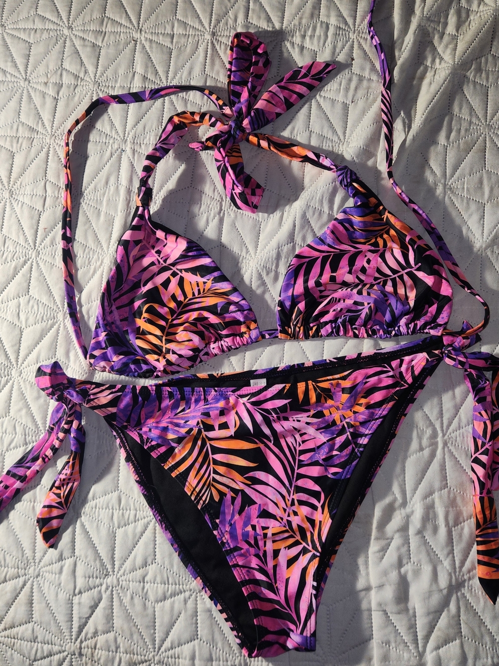 La Vie En Rose Pink, Purple & Orange Tropical Leaf Tie-Side Bikini